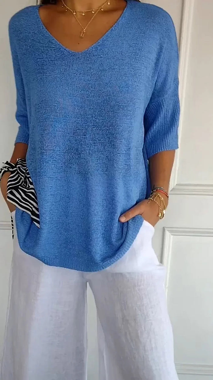 Kinga | Oversizowy Sweter z Dekoltem w Serek