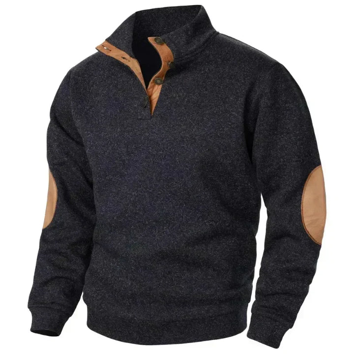 Męski Stylowy Sweter z Guzikami i Łatami na Łokciach