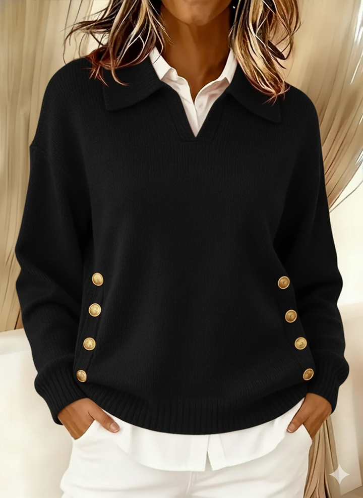 Vynette | Sweter Polo z Dekoltem w Serek