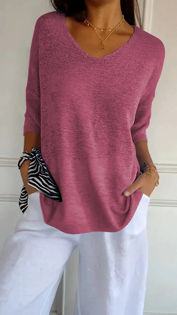 Kinga | Oversizowy Sweter z Dekoltem w Serek