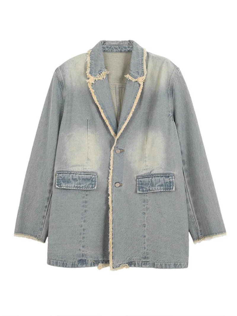 Diana | Oversizowy Blazer w Stylu Vintage z Surowymi Krawędziami