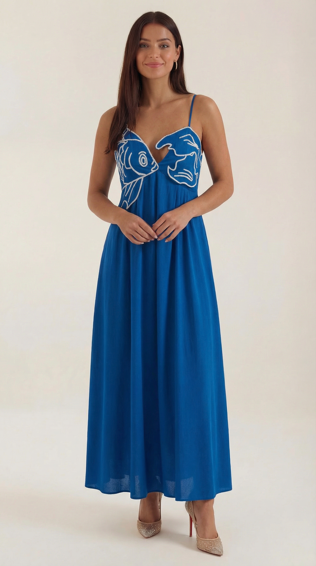 Sukienka maxi Deborah z motywem ryby