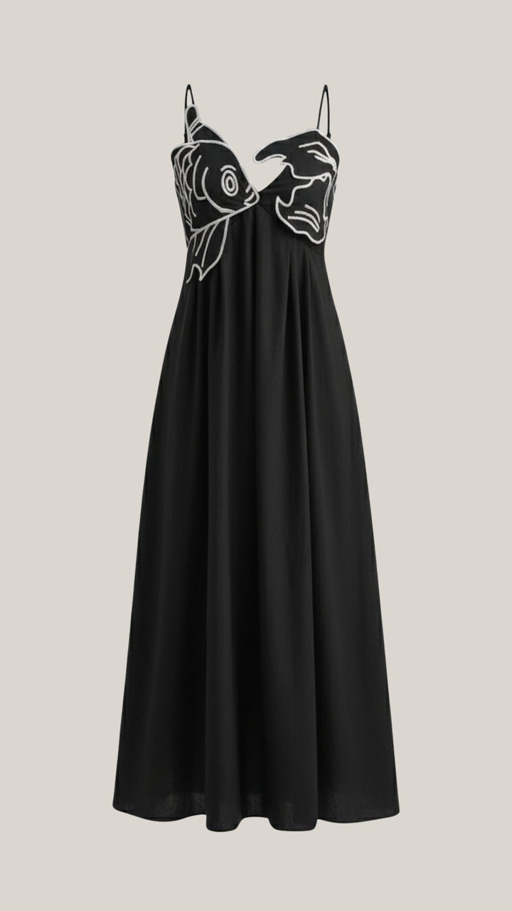 Sukienka maxi Deborah z motywem ryby