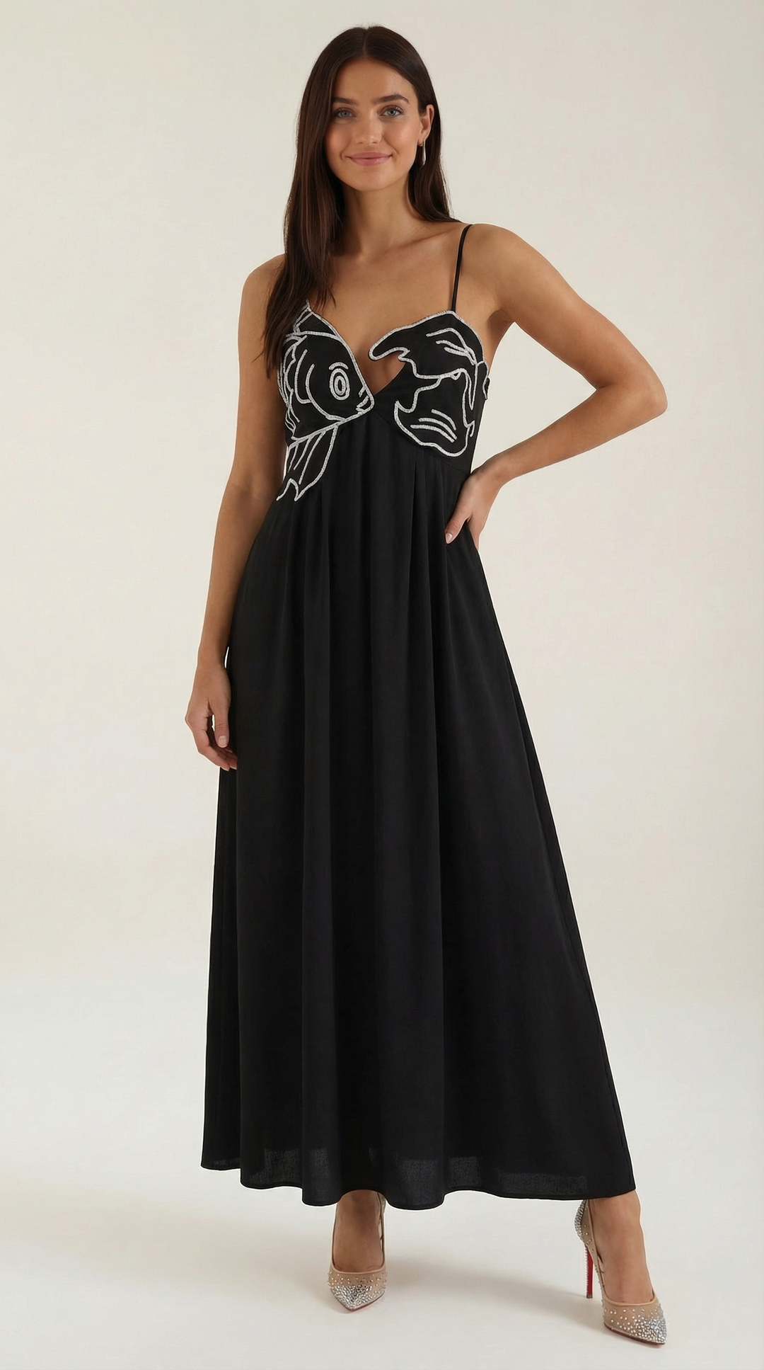 Sukienka maxi Deborah z motywem ryby
