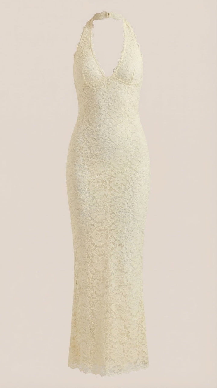 Roxanne Spitzen-Halter-Maxikleid