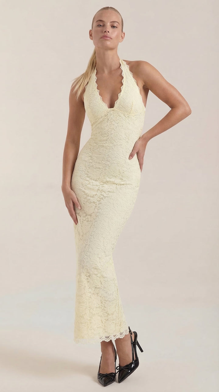 Roxanne Spitzen-Halter-Maxikleid