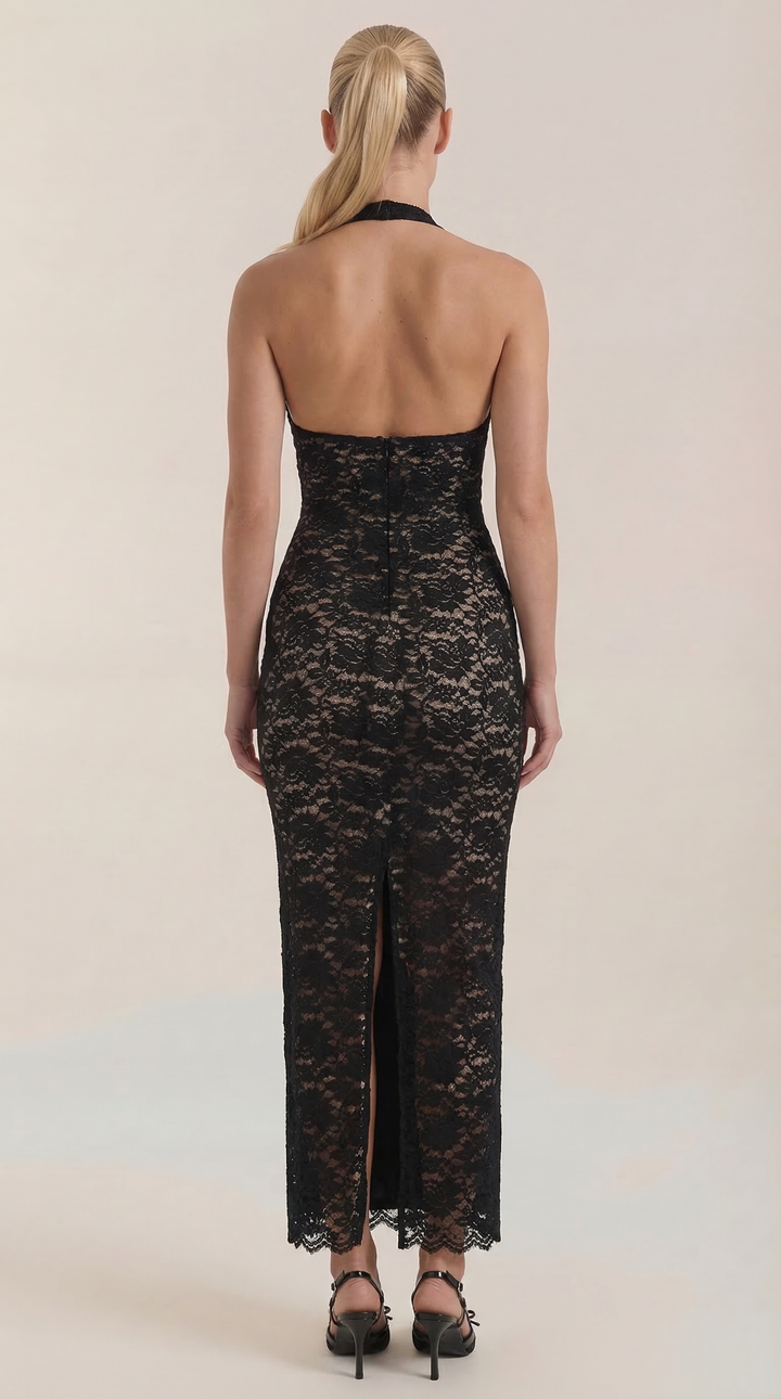Roxanne Spitzen-Halter-Maxikleid